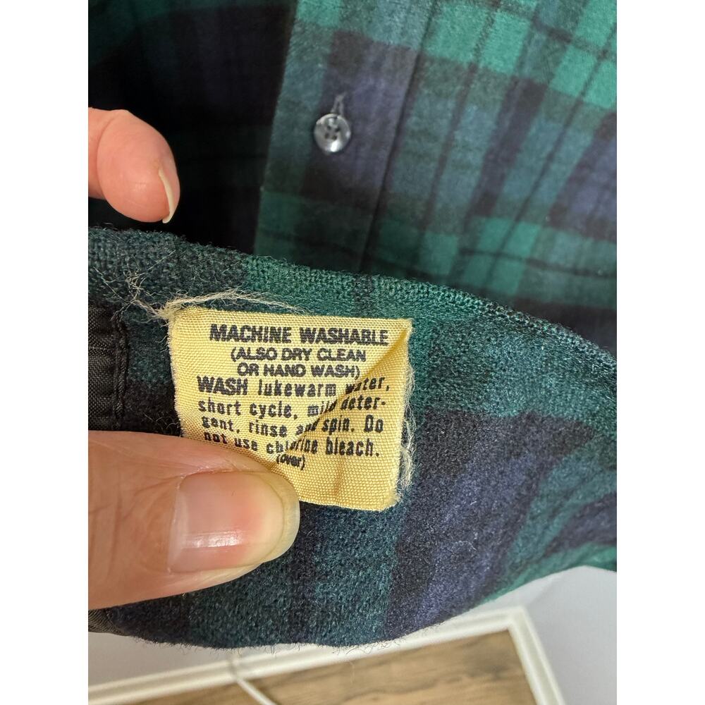 PENDLETON Vintage 60s Virgin Wool Green Tartan Plaid Flannel Shirt Mens 16 L USA - Picture 8 of 10